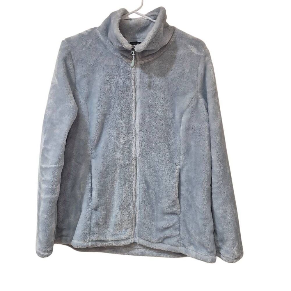 32 Degrees Heat Plush Faux Fur Full Zip Jacket Women Size L Blue Gray EUC - Picture 2 of 11